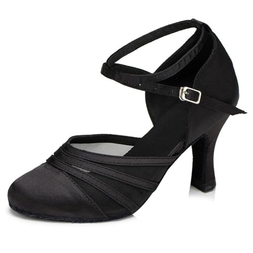 Women's Latin Dance Shoes Women Latin Dance Shoes for Girls Ladies Indoor Ballroom Tango Dancing Shoes for Latin, Salsa, Samba, Chacha(Black 7.5cm Heel,7)