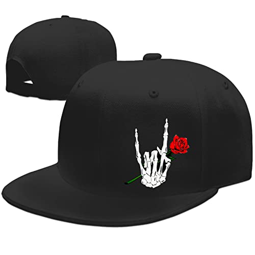 Snapback Hats For Men Flat Bill Brim Hats For Men Skeleton Fingers Rose Cap Trucker Fitted Hats For Men Adjustable Snap Back Skull Baseball Hat Hip Hop Black Hats Mens Fish Outdoor Accessories Women #TOP6