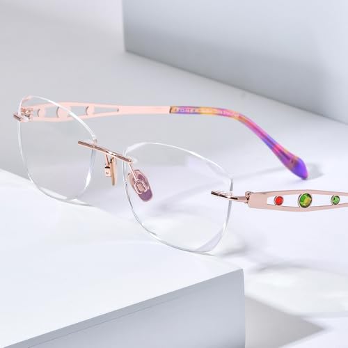 Image of FONEX Titanium Glasses Frame,Rimless Frameless Luxury Diamond Optical Eyeglasses for Women