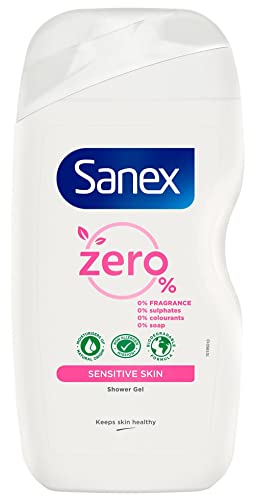 Sanex Zero% Hypoallergenic Sensitive Shower Gel 450ml | 0% fragrance, colourants, sulphates* & soap | 8 hours of hydration | dermatologically tested | ingredients of 93% natural origin**