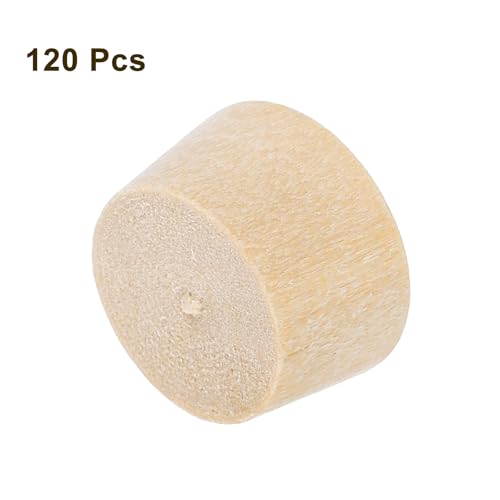Image of uxcell 120Pcs Wood Button Plugs, 12mm /0.47 inch Flat Head Hardwood Screw Hole Plug Wooden Caps Buttons Wood Plug for Furniture Woodworking Craft Decor (13.5mm x 12mm)