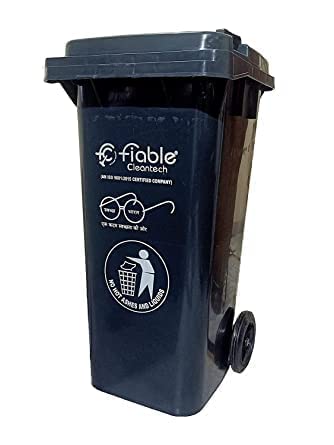 Fiable Cleantech 120L Black HDPE Trash Can with Wheels & Lid | Large Size Waste Bin for Outdoor & Indoor Use