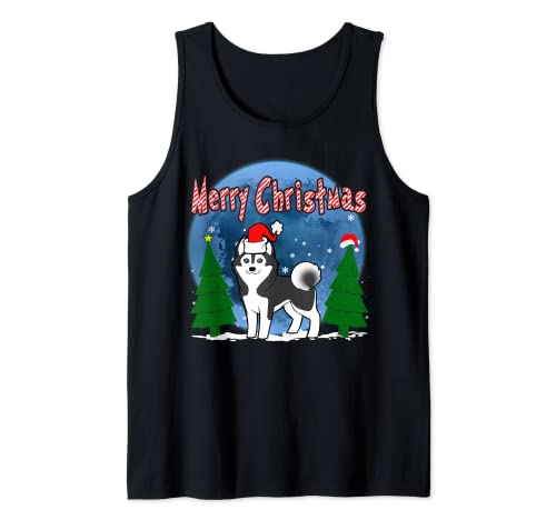 Siberian Husky Dog Merry Christmas Santa Hat Funny Xmas Camiseta sin Mangas