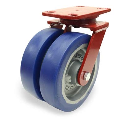 Hamilton Heavy Service Dual-Wheel Swivel Caster Part# S-HS2-8EGB 8" x 2" Ergo-Glide XT Polyurethane (85A) on Cast Iron Wheels with 1/2" Sealed Precision Ball Bearings - 2,900 lbs Capacity - USA Made