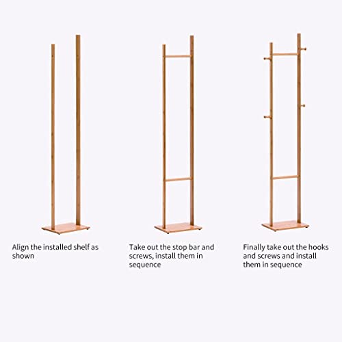 Image of Ginoya Brothers Wooden Coat Rack, Freestanding Hall Tree with Hooks Easy to Assemble Suitable for Children and Adult, Hat Clothes Rack Stand for Bedroom Office Entrance. (92-3 Beige)