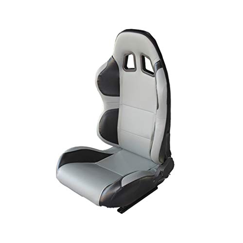 MODAUTO Asiento Deportivo Coche, Semibaquet Ajustable, de Cuero, con Ríeles incluidos, Conductor y Pasajero, Universal para Coche y Simulador de Conducción, Modelo N520L, Negro-Gris