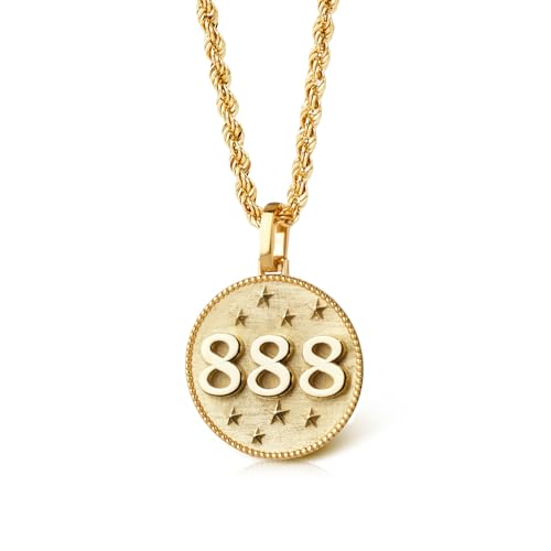 14K Solid Gold 888 Angel Number Necklace - Abundance Prosperity Medallion Pendant - Angel Numbers Coin Charm - Manifestation Wealth Symbol Jewelry - Meaningful Minimalist Numeric Statement Piece