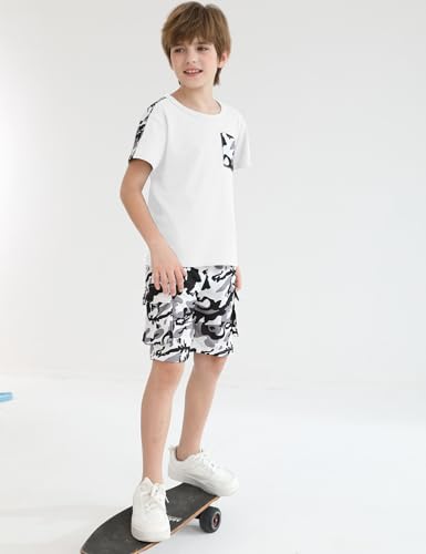 Image of mksodopy Boys Summer Outfit Set 2 Piece T Shirt and Camo Shorts Casual Clothes for Little Big Boys 5-16