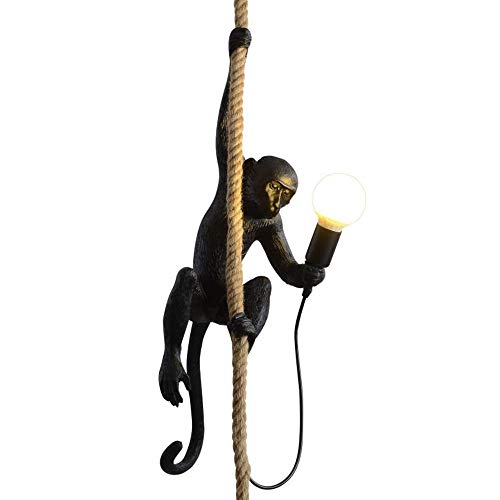 Buy 1 get 1 CHABEI Loft Vintage Resin Hemp Rope Monkey Pendant Light Fixture Chandelier Industrial Retro E26 Edison Ceiling Pendant Lamp for Dining Living Room Bedroom Bar Cafe (Black)