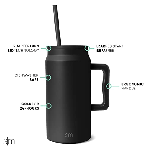 Simple Modern Trek 50oz Insulated Tumbler with Handle and Straw Lid — Midnight Black — view 2