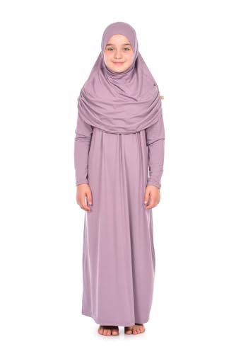 ihvan online Vestido musulmán de una pieza para niña, vestido de oración islámica de manga larga con hijab, Color rosa, 8 12 años