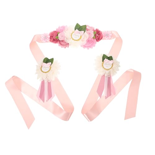 OSOLADY Cinturón de Flores Decorativo para Embarazadas, Faja Ajustable de Maternidad en Set de 3 Piezas, Accesorio Floral para Shower, Sesión de Fotos y Boda, Cómodo y Ligero
