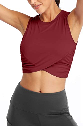 Image of Yoga Crop Tops Dance Tops Fitted Workout Crop Tops Yoga Tank Tops Athletic Sports Shirts for Women