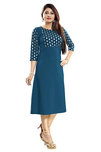 Image of Crepe Regular Kurta (Women Teal 4XL)