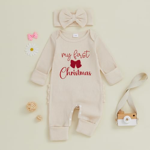 My First Christmas Baby Girl Outfit Newborn Santa Onesie Waffle Knit Sweater Romper Jumpsuit Cute Infant Clothes2