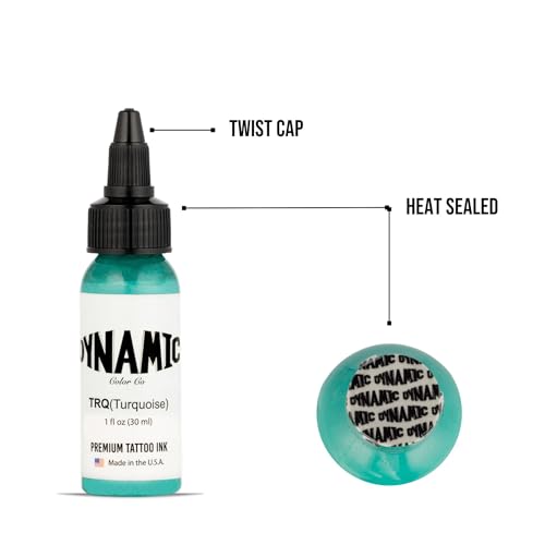 Image of Dynamic Color Turquoise Tattoo Ink, Made in USA Since 1990, 1 oz | Sterilized and lot-numbered for full traceability; established American brand trusted by artists worldwide