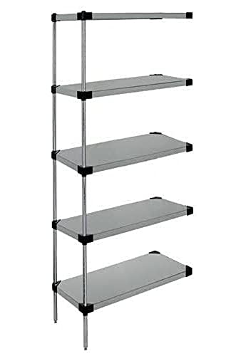 Quantum WRSAD5-86-1872SS Solid Shelving Add-On Kit, 72'W x 18'D x 86'H, 300 lbs Capacity, Stainless, Stainless, NSF