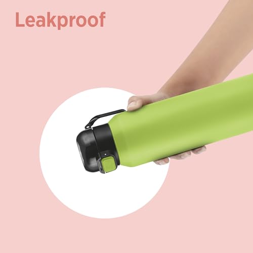 Image of Milton Dual Flow 600 Thermosteel Water Bottle 595 ml with One Touch Safety Lock & Twin Lid Sip or Gulp,Long Hours Hot & Cold,Leak Proof,ISI Certified,Vacuum Insulated,for Office,Gym,School,Neon Green