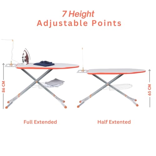 Image of Jaimini Iron Table for Ironing Clothes | Multi-Function Ironing Table for Home - Adjustable & Foldable with Wire Holder | Removable Cover of Press Stand | 43 X 15 Inches Board Surface