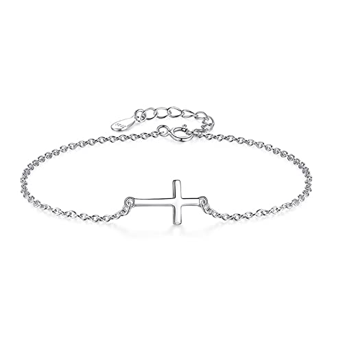 Bracelet Croix Religieuse Bracelet Chaîne Bracelets Réglable en Argent Sterling 925 Cadeau pour Femmes Soeur Mère Grand-mère Fille