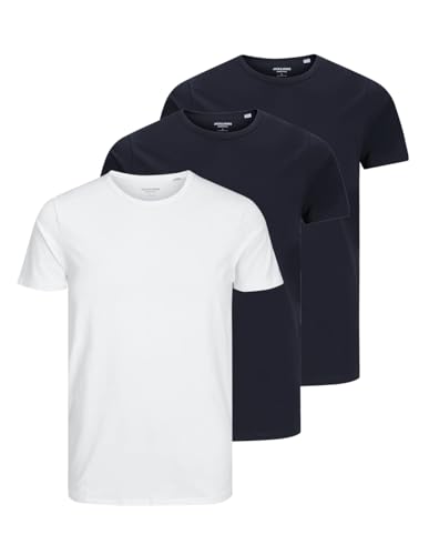 JACK & JONES Herren JJBASIC O-Neck Tee SS, White/C W. White + 2 x Dark NA, S – Ansicht 1