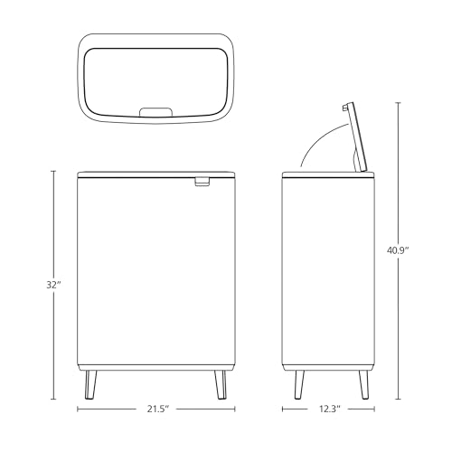 Image of Brabantia Bo Hi Touch Top Kitchen Trash Can with Single Compartment & Raised Legs | Soft Beige | 16 Gal Inner Bucket | Soft-Close, Light Touch Opening, Stay-Open Lid | + Trash Bags