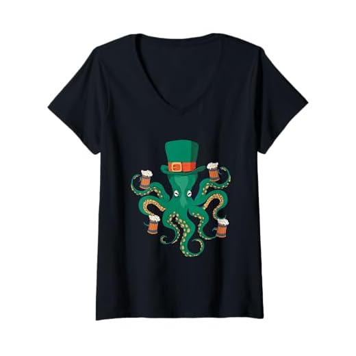 Mujer Divertido día de San Patricio doble puño dos veces pulpo irlandés Camiseta Cuello V