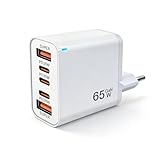EU Travel Adapter Charger, 65W Power Plug with Multiple Ports, Supports Simultaneous Fast Charging for 2 Devices, with 3 USB-C and 2 USB-A Ports, European Wall Plug, for iPhone/Samsung Fast Charging