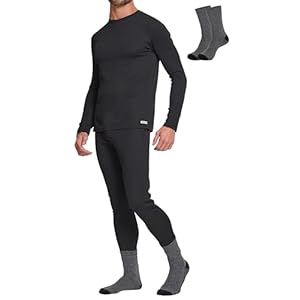 Lands’ End Thermal Underwear for Men 3 Pc. Set – Warm Long Johns for Men Base Layer Long Sleeve Shirt, Pants & Socks