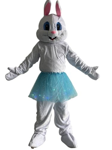 Funny Funny Plush Easter Bunny Mascot Costume Rabbit Costume Adult (Lake Blue)