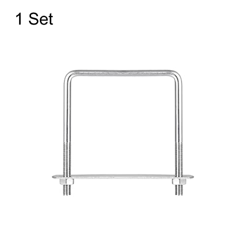 Image of uxcell Square U-Bolts, 97mm(3.82 /'') Inner Width 118mm Length M8 304 Stainless Steel U Clamp Bolt with Nuts and Plates, for Boat Trailer (a22110800ux0769)