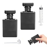 2Pcs Black Glass Perfume Atomiser 100ml, Perfume Glass Bottle, Small Square Empty Perfume Refill Bottles with Gold and Silver Nozzles for Wome（100ml）