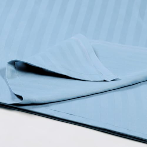 Image of Sofrito Bed Sheet Glace Cotton Striped - 300 TC - Queen (90 inchx108 inch) - with 2 Pillow Cover | Ideal for Hospitals, Clinics, Hostels, PGs, Hotels & Guest Houses | Sky Blue