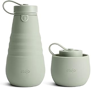 STOJO Collapsible Bottle - 20oz / 592ml - Reusable & Leakproof Silicone Travel Water Bottle for Sport, School, & Everyday Use - Screw-Top Cap - Portable - Dishwasher Safe - Sage