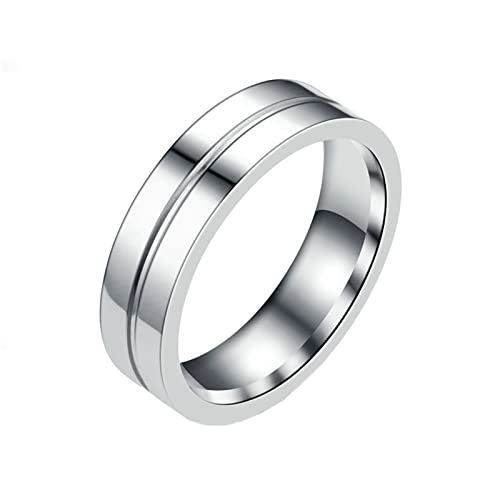 Image of Epinki 6MM Stainless Steel Band for Men, Silver Polished Promise Rings Unique Ring Size R 1/2