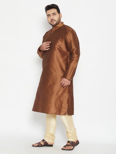 Image of Vastramay Plus Men's White Silk Blend Kurta Pyjama Set VPLUSMKWH001nPBL 44 | Independence Day