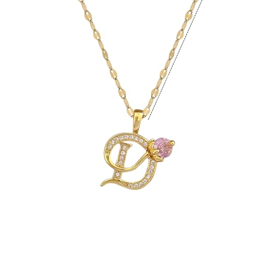 KDFIYSCV Exquisita flor en forma de D con un colgante cúbico brillante de cobre de circonia, para mujeres y cadena de bambú dorada