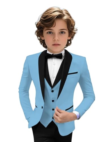 Image of Tuxedo Suits for Boys 3 Pieces Slim Fit Boys Formal Suit Dresswear Ring Bearer Outfit Blazer Vest Pants for Wedding Grooms