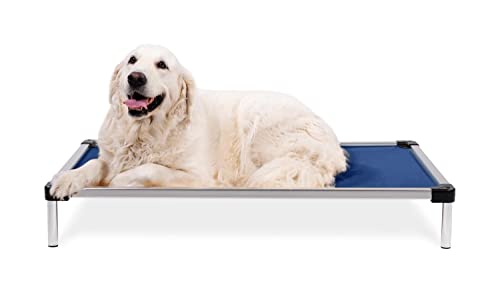 K9 Ballistics Chew Proof Elevated Outdoor Cooling Cot Bed for Large Dogs - Virtually Indestructible, Preassembled, Withstands Aggressive Chewers - L, Ripstop Blue Quartz