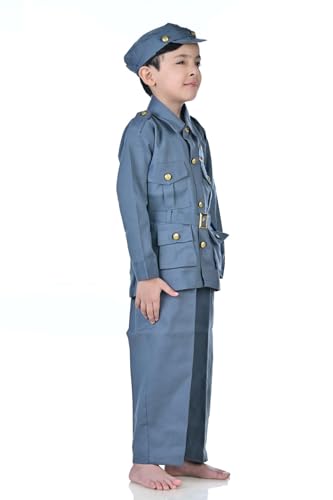 Image of BookMyCostume Premium Fabric Indian Air Force with Whistle Professional Community Helper Kids Fancy Dress Costume - Grey 3-4 years