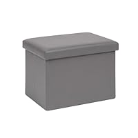 Bonlife Synthetic Leather Ottoman Storage Box, Foldable Toy Chest, Kids Footstool with Storage, Multi-Use Footrest for Living Room & Bedroom