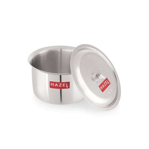 Image of HAZEL Stainless Steel Patila with Lid Cooking Vessel, 800ml | Mirror Finish Cooking Pot | Durable Induction & Gas Compatible Bhagona /Tope for Boiling Milk, Tea, and Cooking | Silver