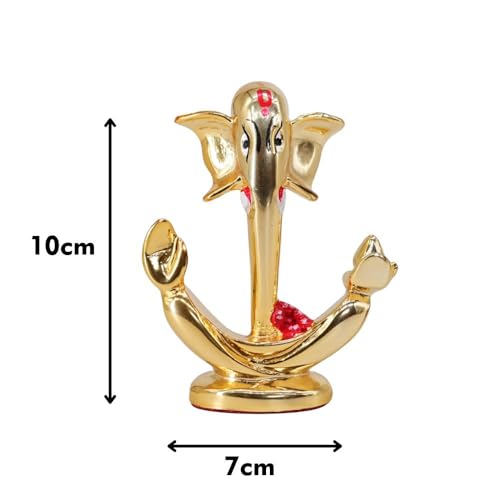 Image of Gold Plated Gold Flower Ganesha | Ganpati Idol for Car Dashboard, Office Desk & Home Temple | Blessings, Prosperity & Protection |Auspicious Gift & Vastu-Approved| Height 2.7 Inch