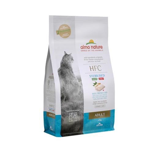 almo nature HFC Adult Sterilised, Crocchette per Gatti Adulti - Merluzzo Fresco - Sacco da 1,2 kg