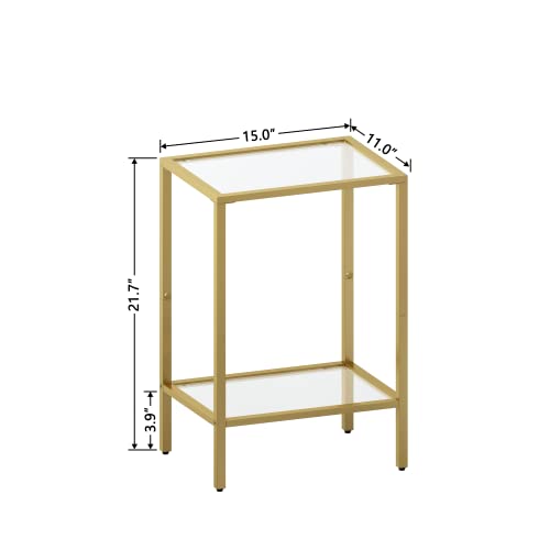 Homsho Side Tables Set Of 2, End Tables With Tempered Glass, 2-Tier Nightstands With Storage Shelves, Slim Sofa Table For Living Room, Bedroom (2, Golden) #TOP2
