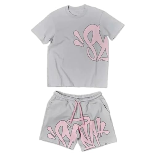 Dinint Syna World Men's Sports Suit, Unisex 2-Piece Set, Summer Short Shirt, Casual Sweatsuit Set, Jogging Suit T-Shirt and Shorts, Grey Pink, M Dinint Syna World Men's Sports Suit, Unisex 2-Piece Set, Summer Short Shirt, Casual Sweatsuit Set, Jogging Suit T-Shirt and Shorts, Grey Pink, M