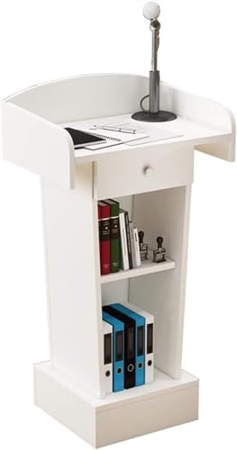 Genérico Atrile de Madera Blanca con estantes, Plataforma Ideal para aulas, Iglesias, conferencias y Ceremonias, presentaciones y discursos en público (60x