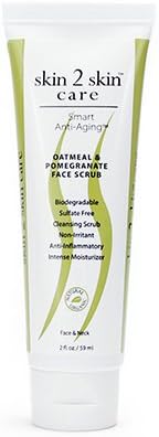 Skin 2 Skin Care Oatmeal and Pomegranate Natural Organic Vegan Cleansing Face Scrub, 2 Fluid Ounce