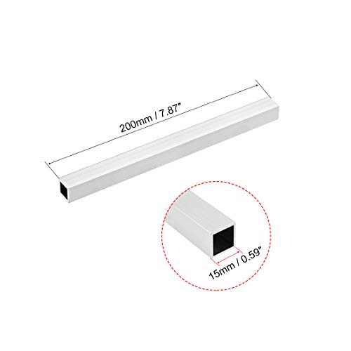 uxcell 6063 Aluminum Square Tube, 15mmx15mmx2mm Wall Thickness 200mm Length Seamless Straight Pipe Tubing 4 Pcs