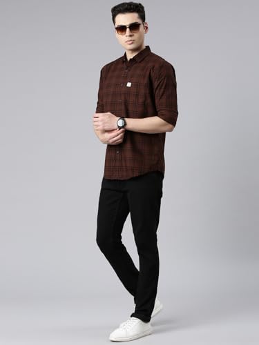 Image of Majestic Man Men's Comfort Slim Fit Pure Cotton Opaque Checked Casual Shirt